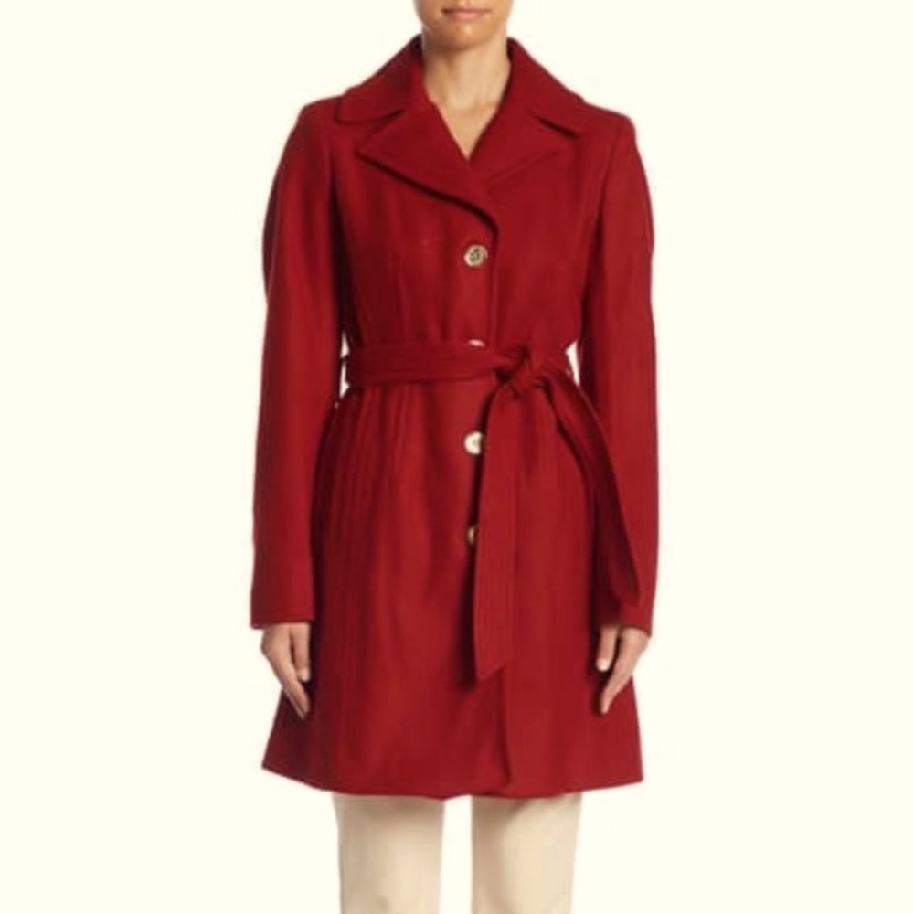 MK missy belted wool pea coat